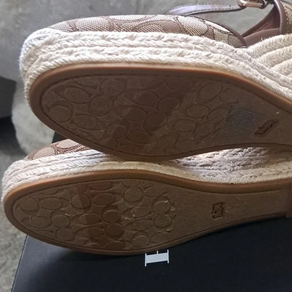 BRAND NEW Coach Women's Brown Espadrille Wedge Sandals - Picture 3 of 11